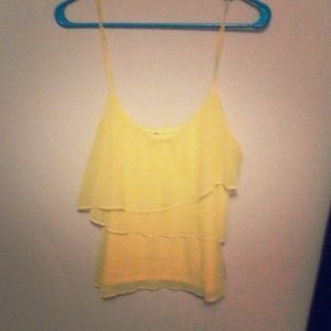 Asymmetric yellow spaghetti strap top