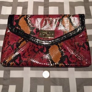 Red pink orange Aldo purse and shoes