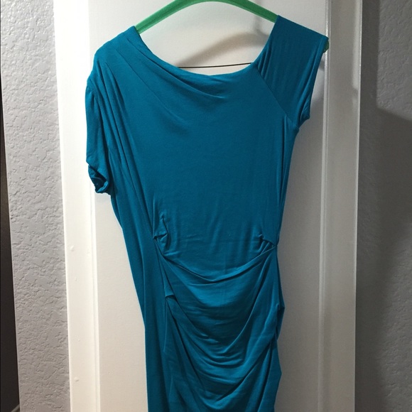 BEBE Teal blue off the shoulder dress