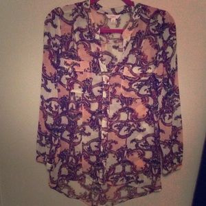 Sheer paisley long sleeve blouse