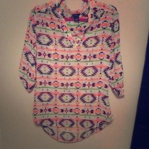 High low Aztec blouse sheer