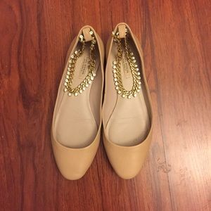 Zara women light pink/cream ballerina chain flat