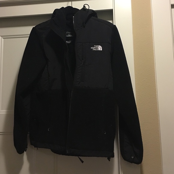 Black hooded north face fleece jacket
