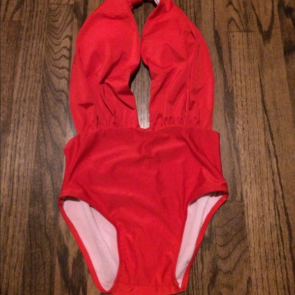Red halter swimsuit