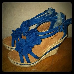 Blue Wedge Heels with Flower Detail
