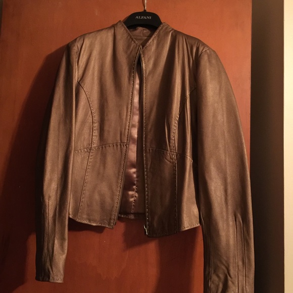 Alfani Bronze Metallic Leather Jacket