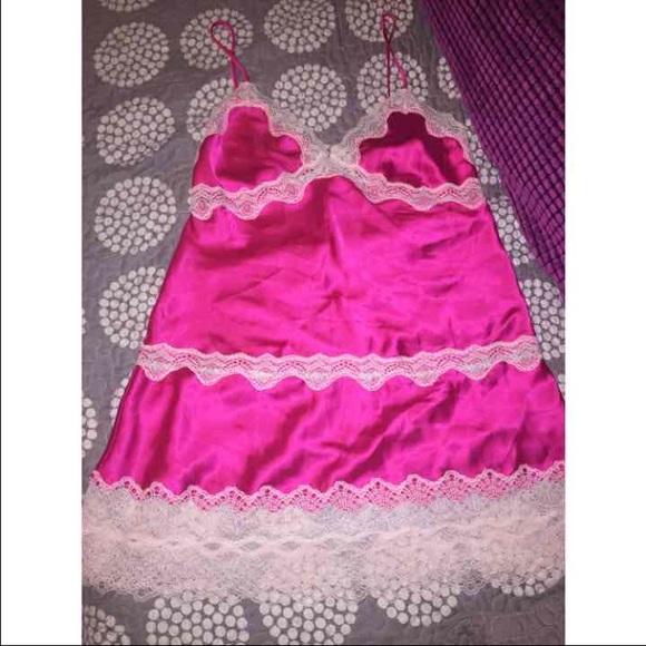 Hot pink satin sleeping gown