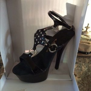 Platform spike heel studded sandals