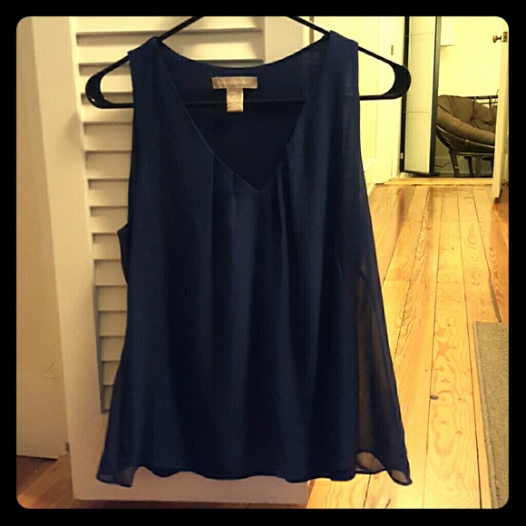 Navy sheer loose tank top with V neck - Picture 1 of 3