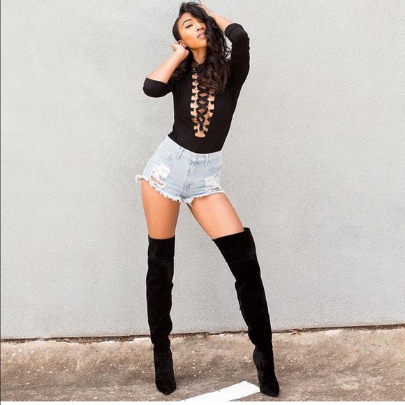 Black thigh high boots