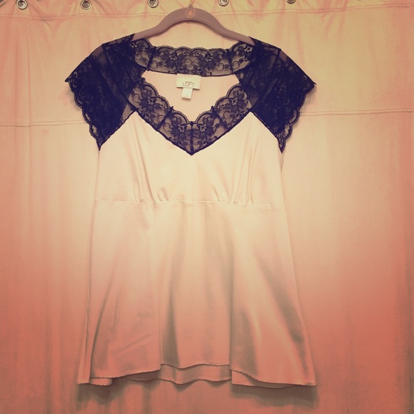 Cream Blouse, with black lace detailing