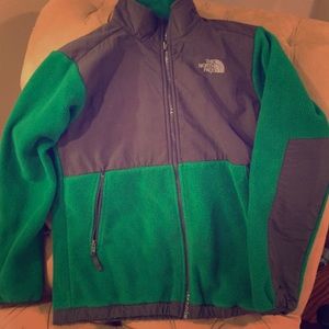 North Face Denali boys L (14-16) green grey fleece