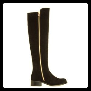 Black knee high boot with exposed zipper