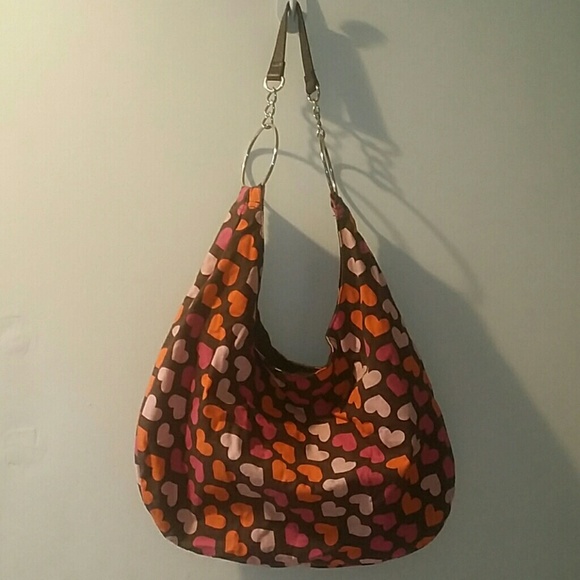 Brown Purse w/ Pink & Orange Hearts