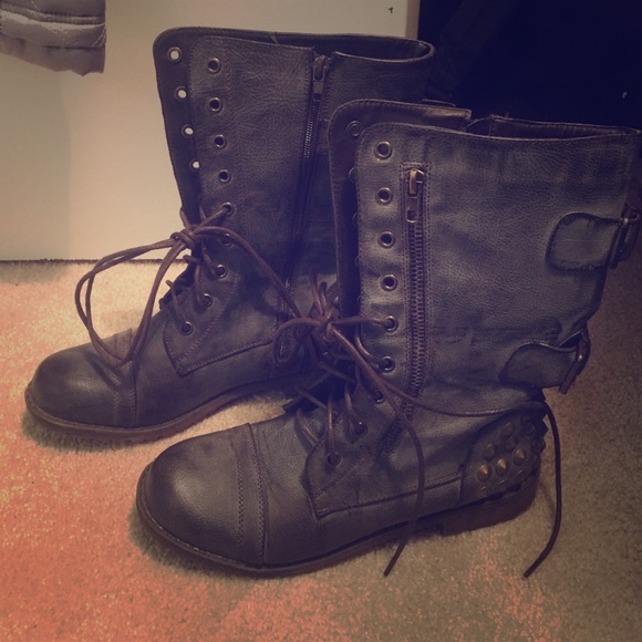 Gray combat boots