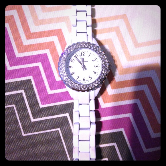 White metal, diamond encrusted watch