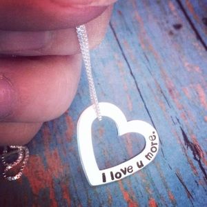 I love you more, Sterling silver heart necklace