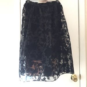A line black floral mesh skirt