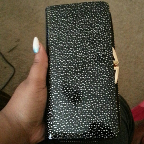 Black and white/silver dotted large wallet