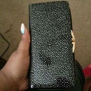 Black and white/silver dotted large wallet
