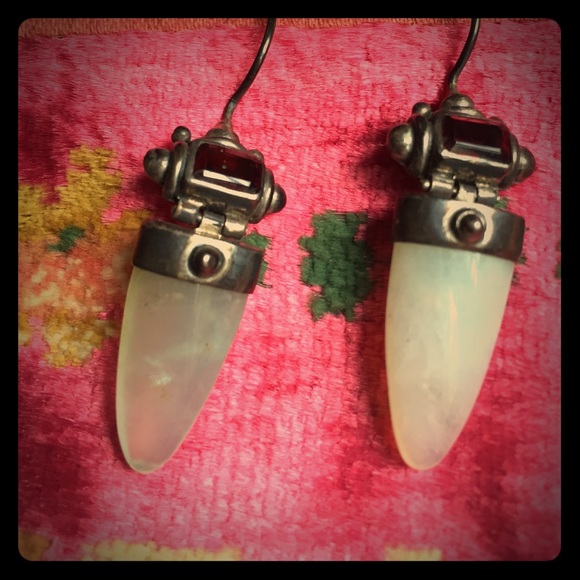 Garnet and Quartz earrings set in sterling