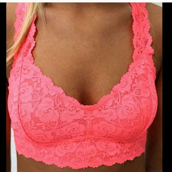 Coral lace crop top
