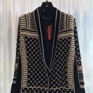 NWT Balmain x H&M Velet Beaded Pearl Jacket Size 8