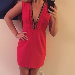 Làtiste by Amy Red Embellished Neckline Dress