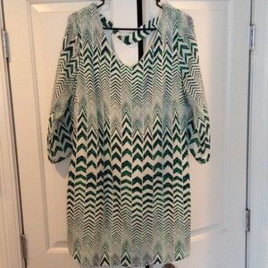 Green and White, chevron/arrow knee length dress