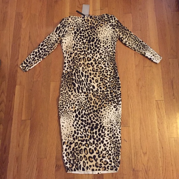 Zara Dresses & Skirts - Zara leopard bodycon dress w leather piping