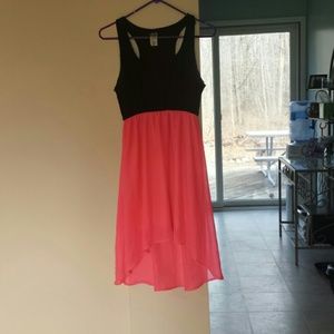 Black and pink Deb brand high-low dress