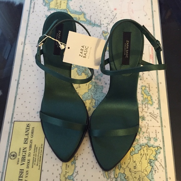 Zara Shoes - Zara green satin strappy sandal heels