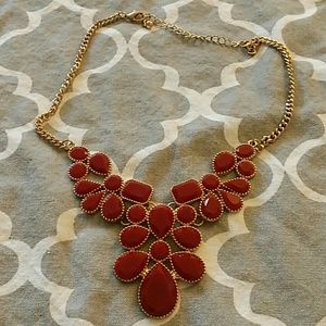 Red statement bib necklace