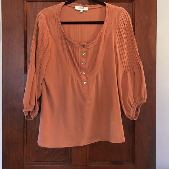 Tibi 3/4 Sleeve Pleated Blouse