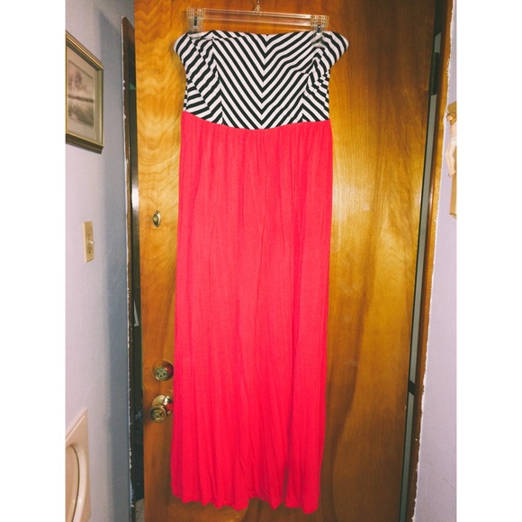 Striped top coral maxi dress