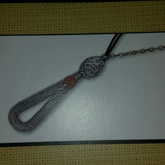 Silpada brown leather cord w/coral & oxidized Ster