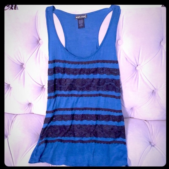 Wet Seal tank blue w/ black lace