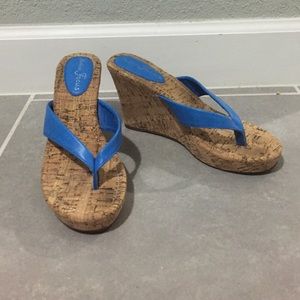 Cute Blue Wedge Sandal Size 7.5