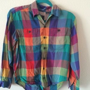 Colorful Plaid Vintage Find Button Down Top