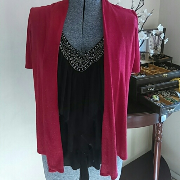 Red and black embellished top