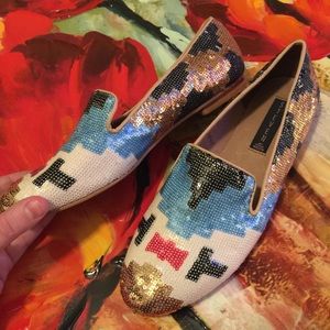 NEW Steve Madden Madee SEQUIN Loafers Snug Size 9