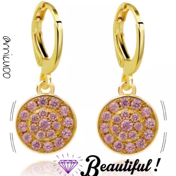 Jewelry - 18K Gold & Pink CZ Gemstone Drop Earrings