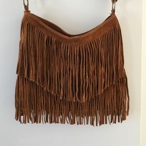 Brandy Melville cognac fringe cross body bag