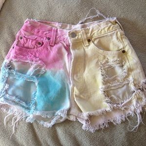 Levi's rainbow high wasted jean shorts