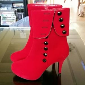 Red cuffed suede boots