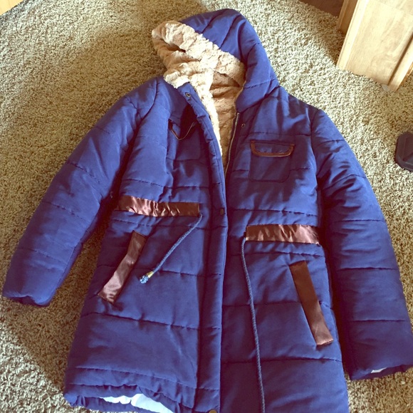 Faux fur lined knee length coat