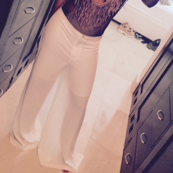 Sheer Floor length Wide-legged white pants!