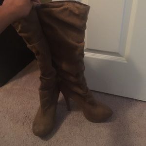 Suede camel knee high boots