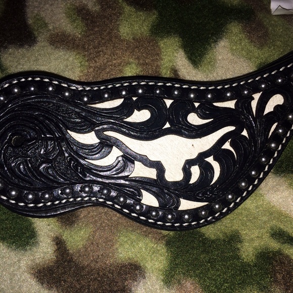 Black Leather Longhorn Western Spur Straps