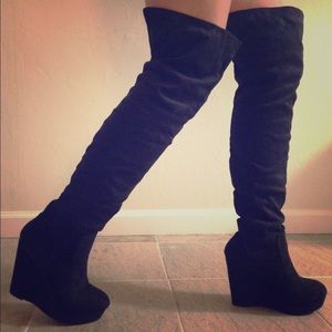 NEW thigh high black suede boots